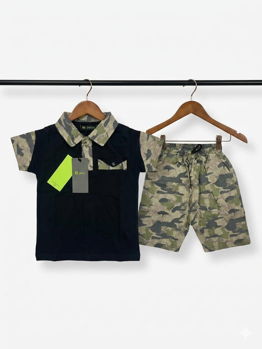Camouflage Polo Shirt & Matching Shorts Duo