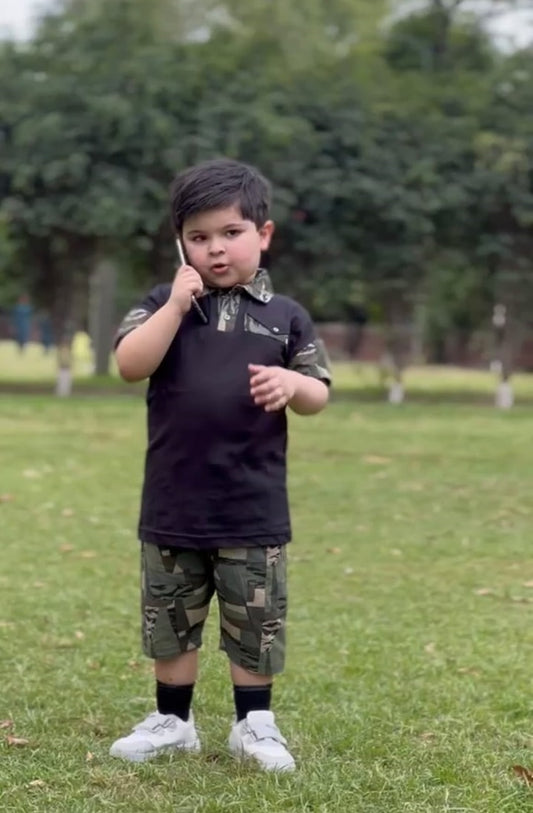 Camouflage Polo Shirt & Matching Shorts Duo
